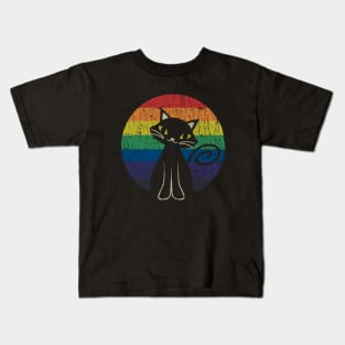 RETRO STYLE - RAINBOW BLACK CAT Kids T-Shirt